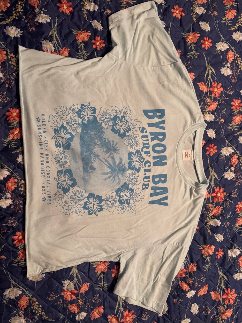 NWOT Byron Bay Surf Club Light Blue Graphic Crop Top